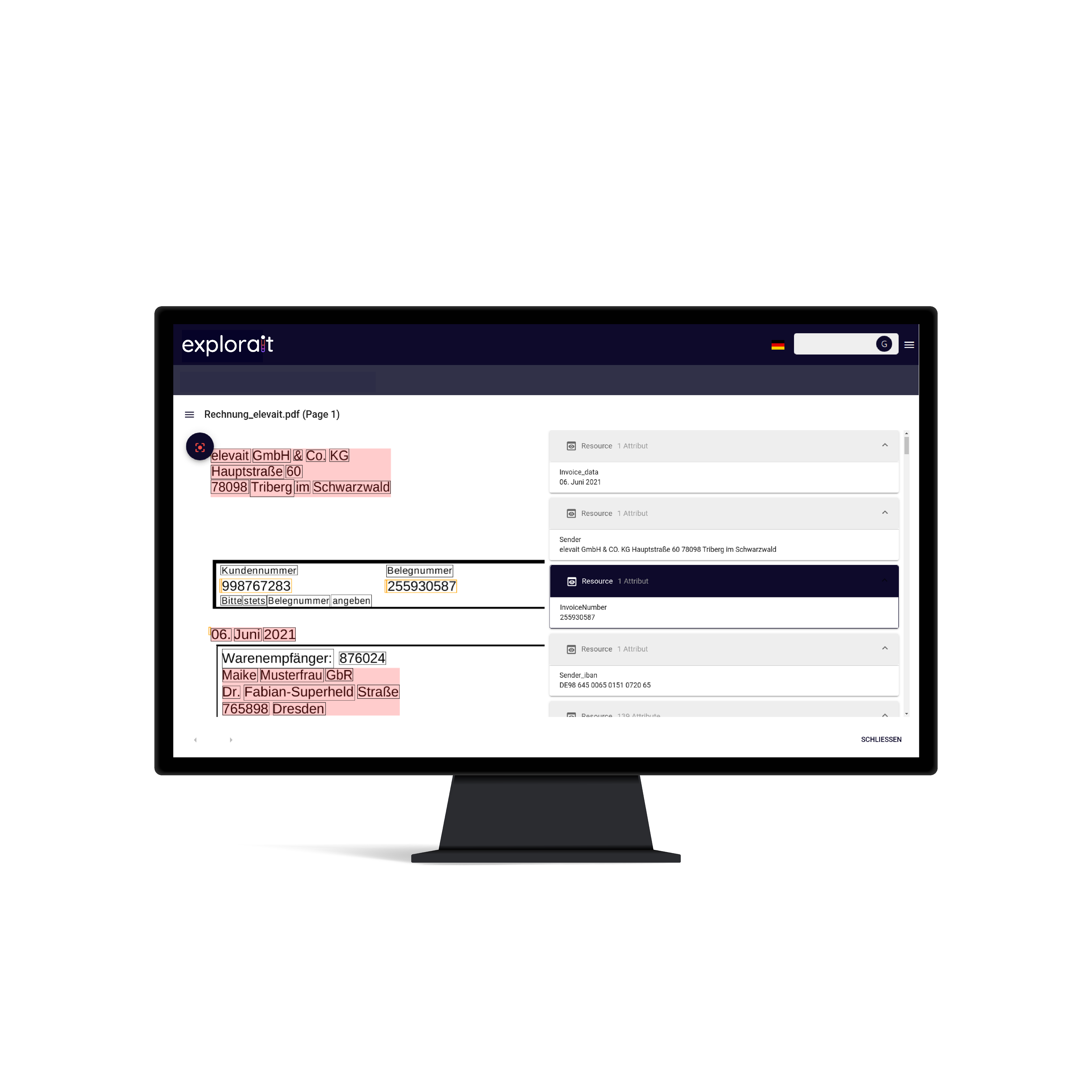 elevait screenshot: elevait in:docs for automated processing of documents like offers and invoices