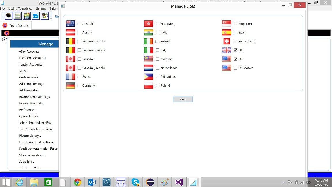 Wonder Lister screenshot: Wonder Lister can be used to list products on all 22 international eBay sites