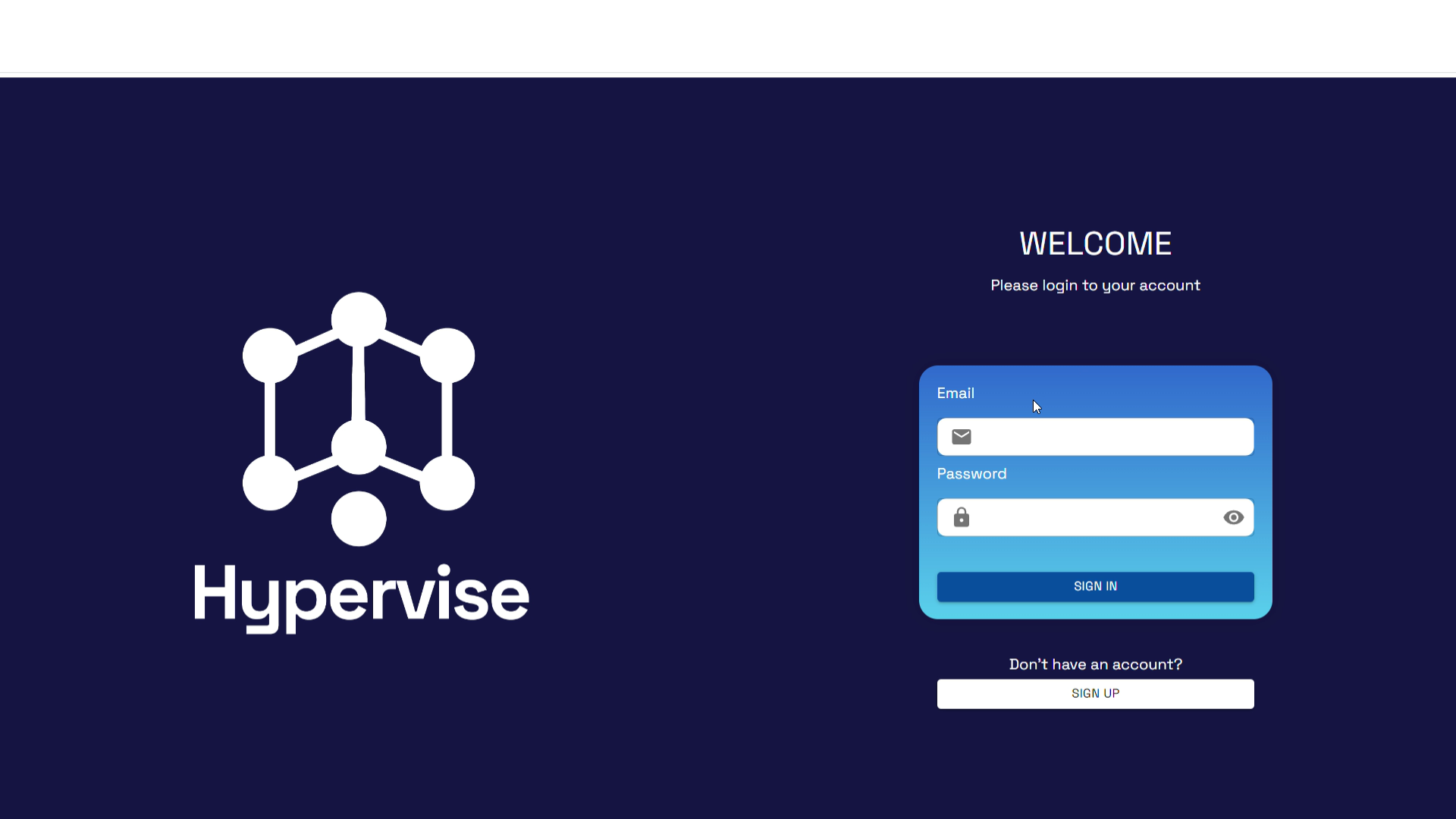 Hypervise screenshot: Hypervise login screen