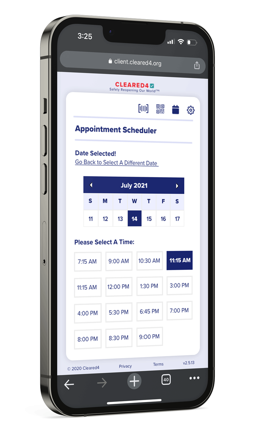 End user scheduling an appointment for a test or vaccinate