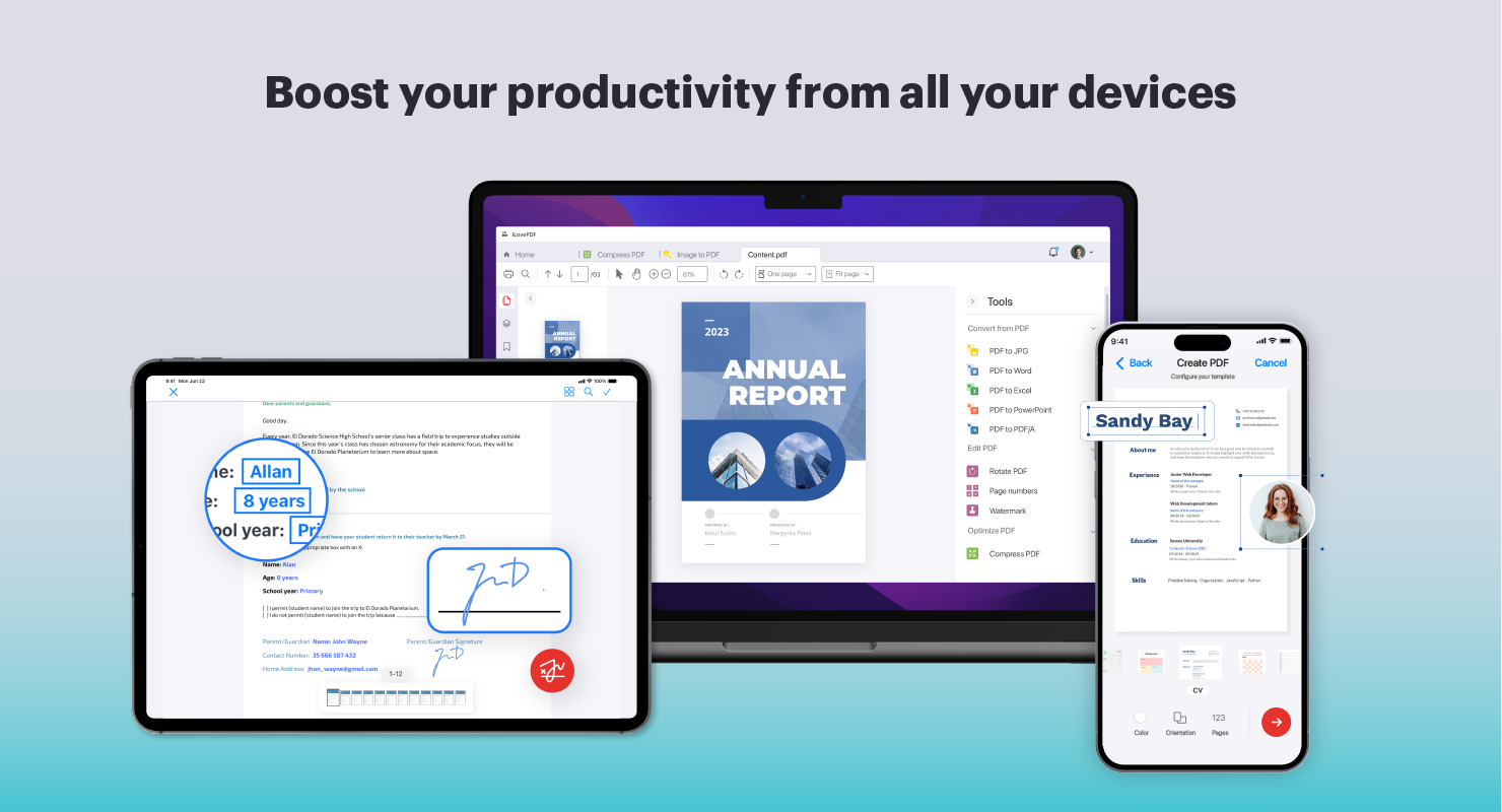 Work with the productivity tool suite across all your devices, including iOS, Android, Mac, and Windows. 