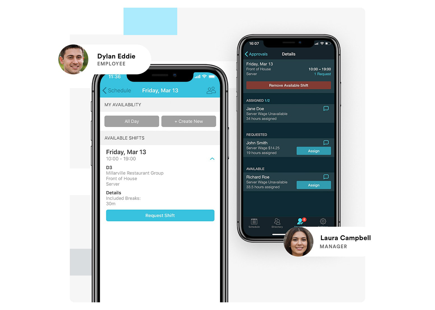 Set availability and communicate between employees and managers from your phone