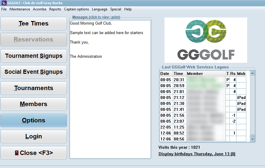 GGGolf Software - Homescreen