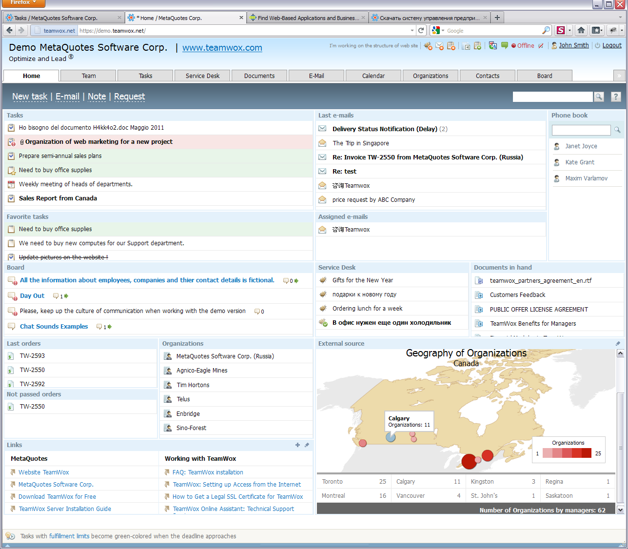 Home Page of the collaboration software