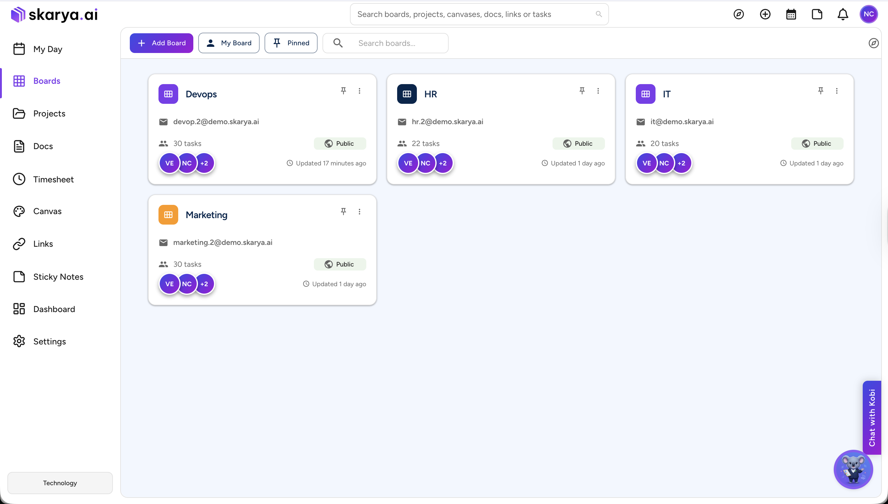 Skarya.AI screenshot: Skarya.AI board