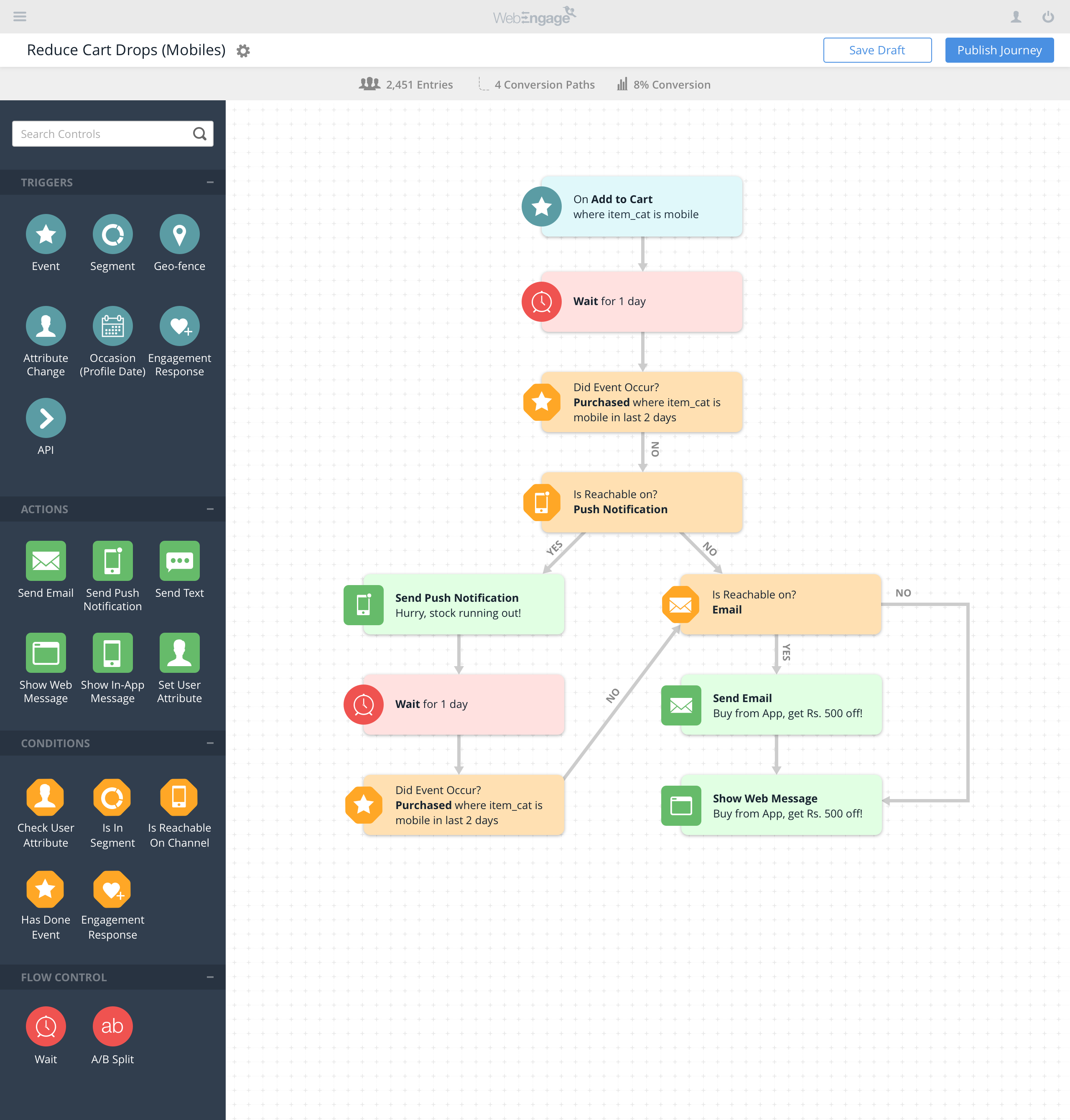 WebEngage Software - WebEngage workflow design