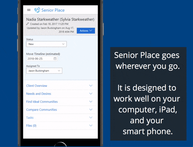 Senior Place screenshot: Mobile Platform