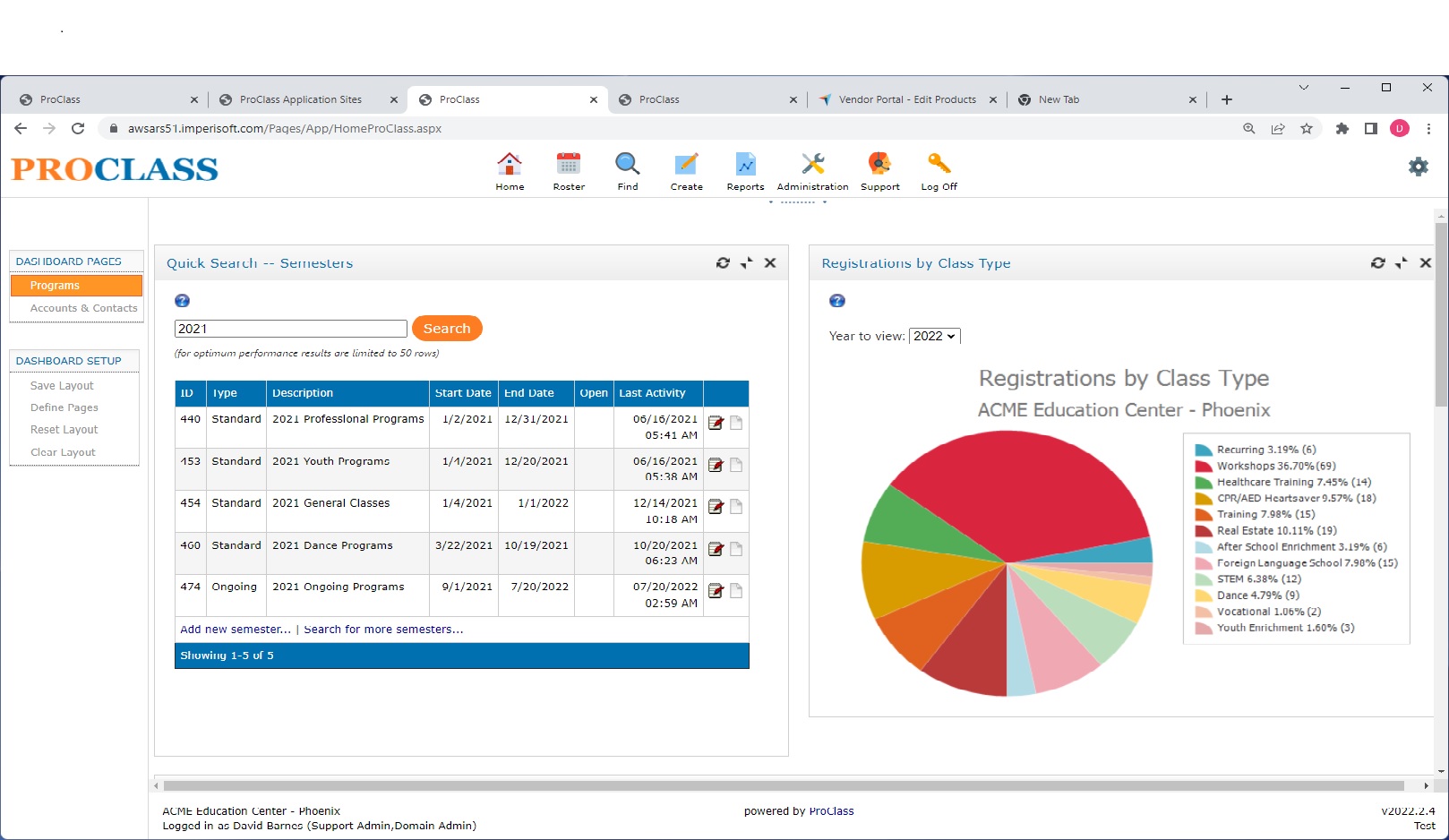 ProClass screenshot: ProClass dashboard