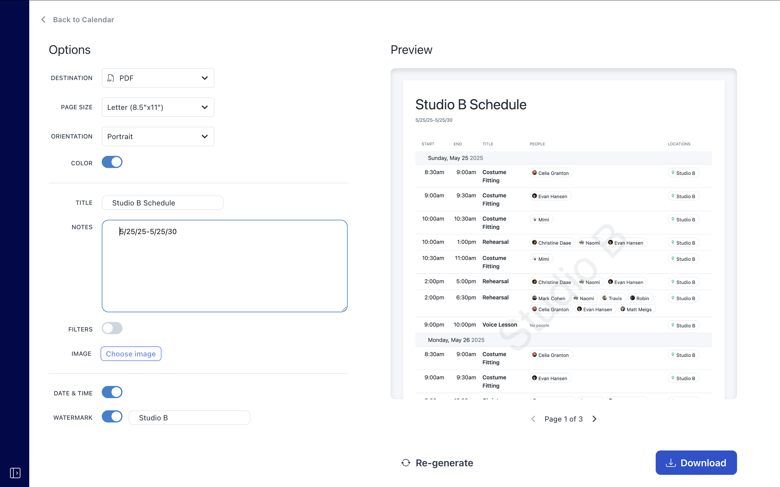 Prospero Software - PDF schedule export format editor