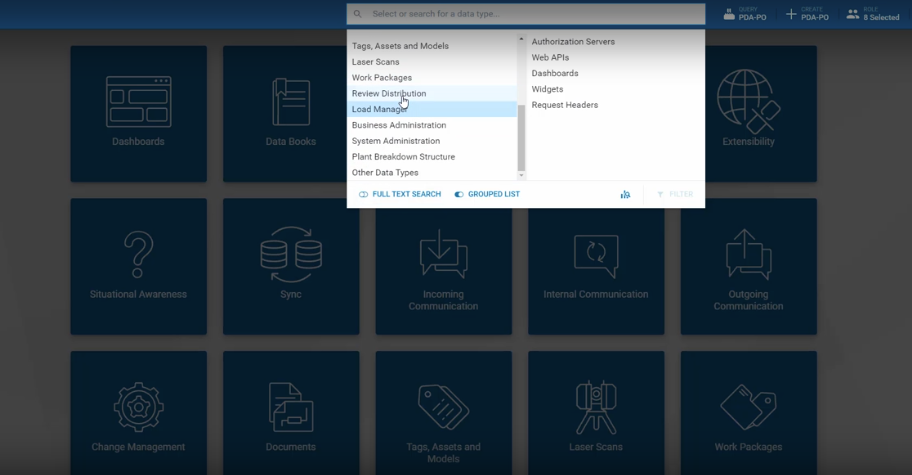 SDx screenshot: SDx search for data type