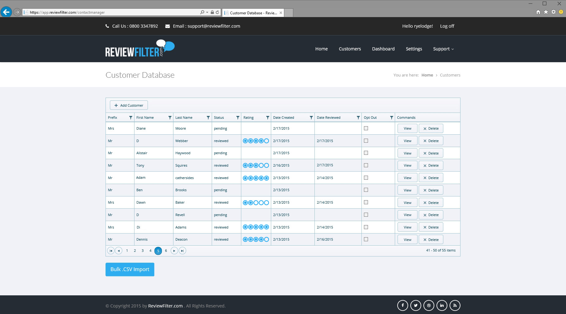 ReviewFilter database analysis screenshot