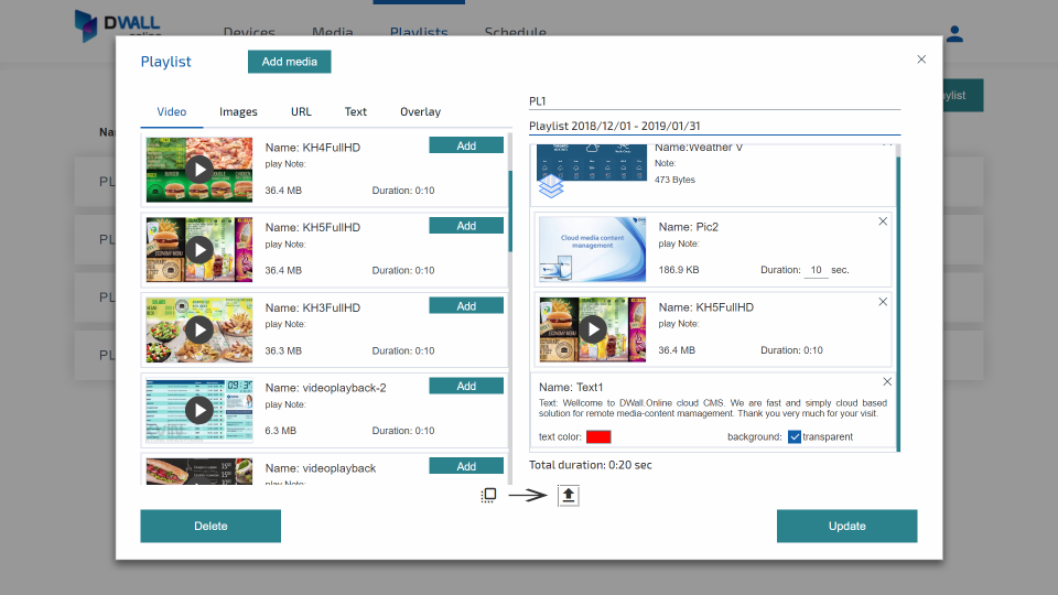 DWALL.online media playlist screenshot