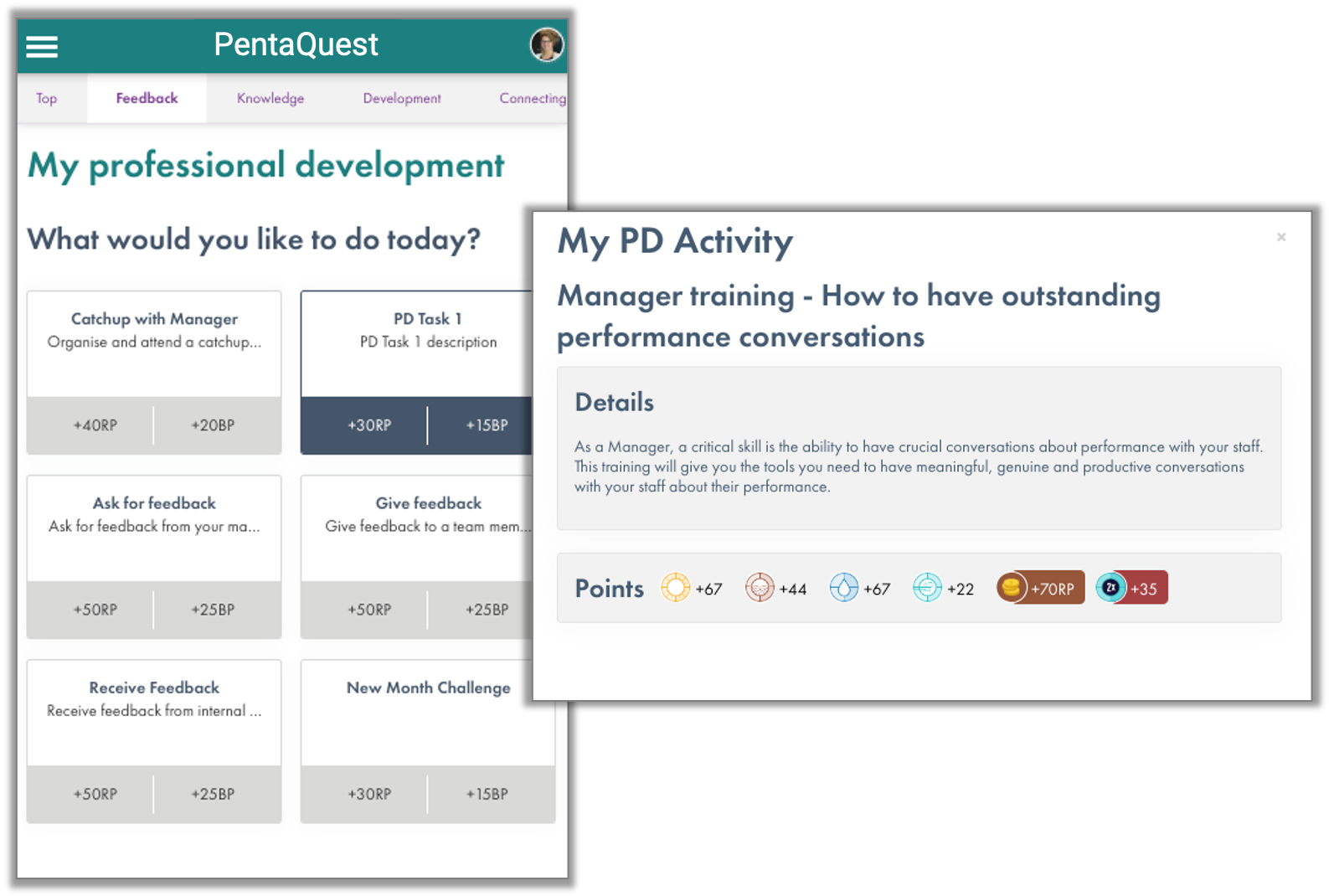 PentaQuest manager-specific activities