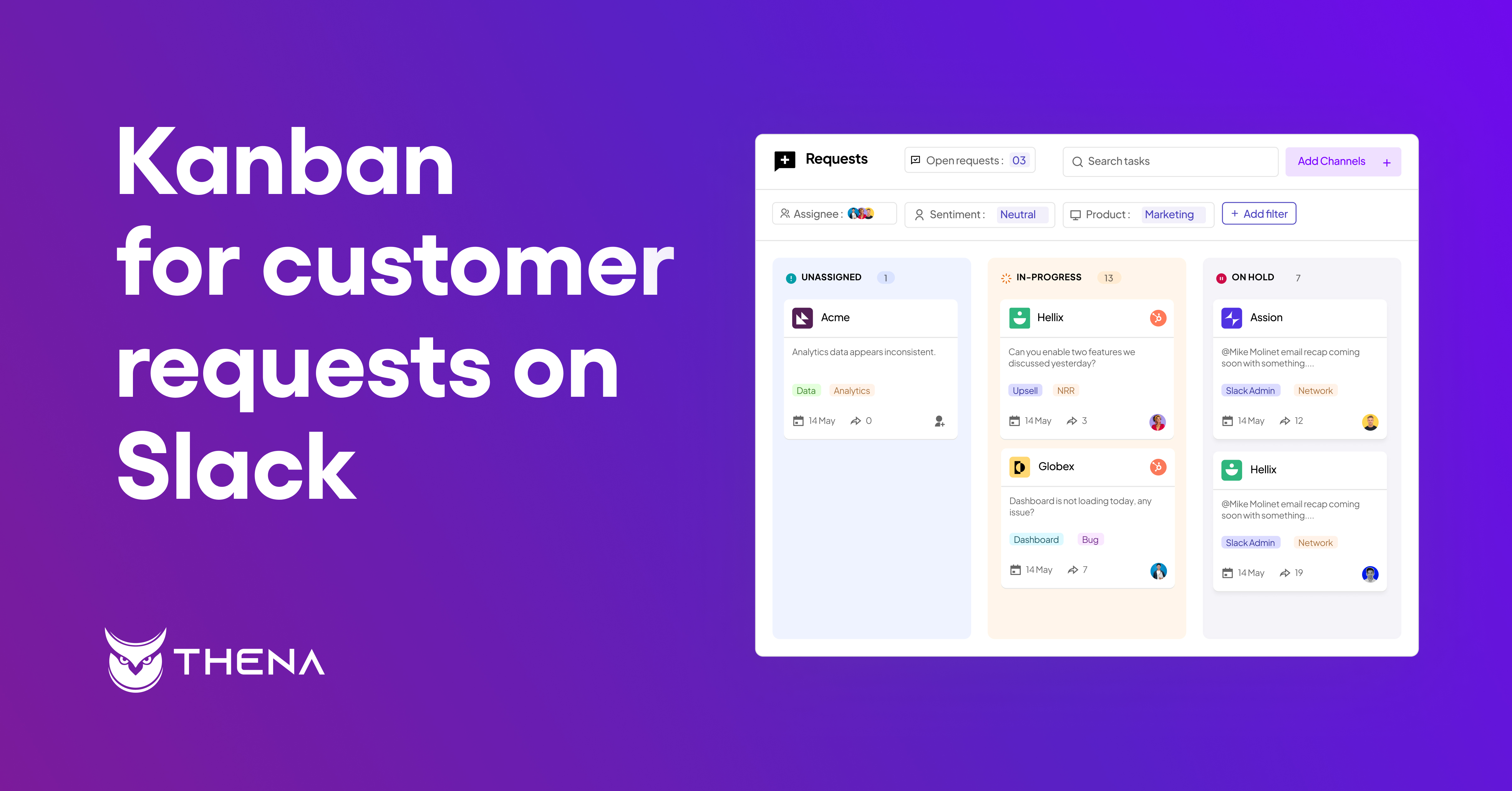 Manage all customer requests raised on Slack from a Kanban board