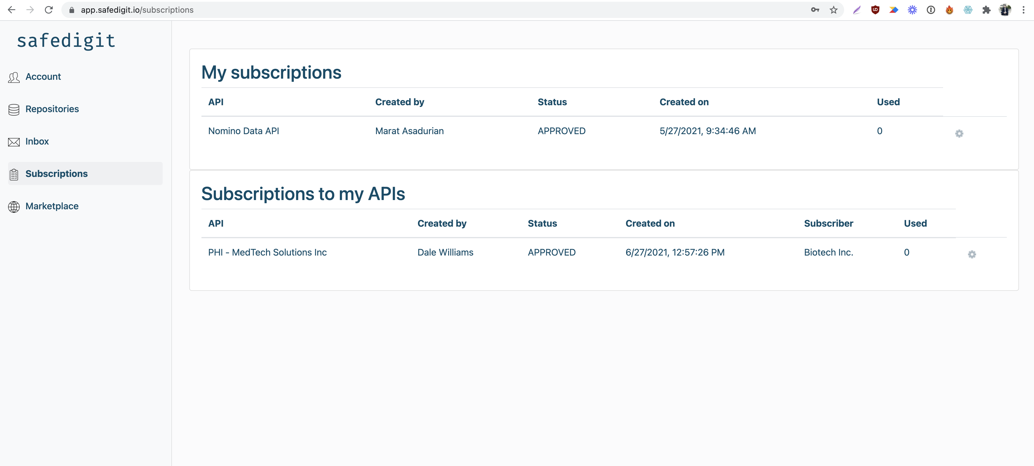 SafeDigit screenshot: SafeDigit subscriptions