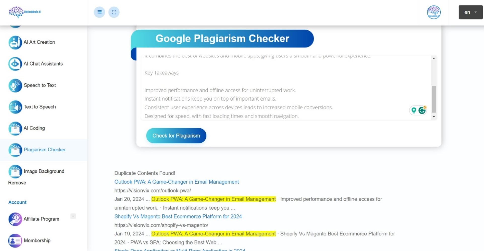 TheTechBrain Ai Google Plagiarism Checker
