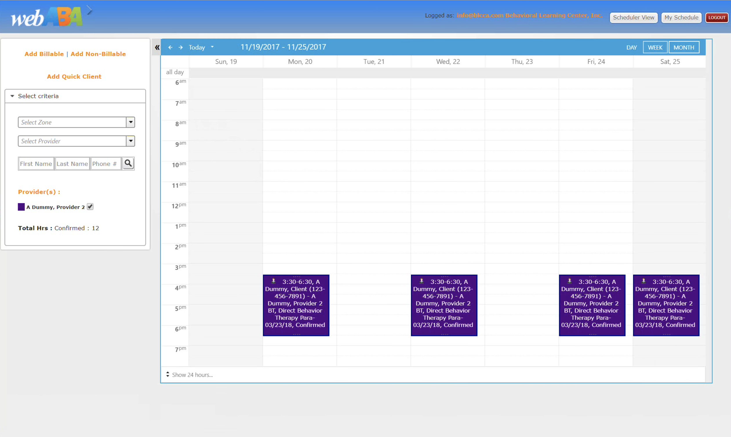 WebABA Calendar