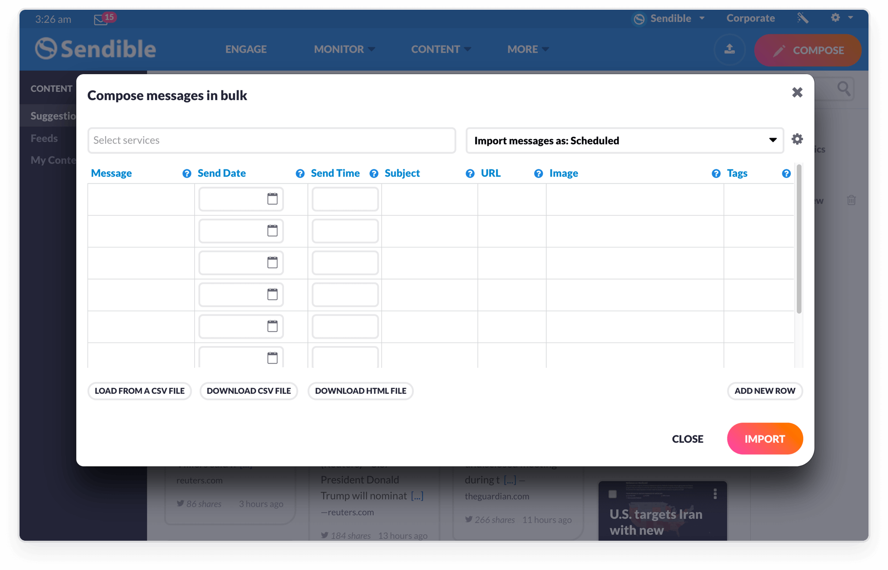 It can make more sense to plan your content in bulk. With Sendible, it's as easy as preparing a CSV file and importing it into our platform for scheduling later.