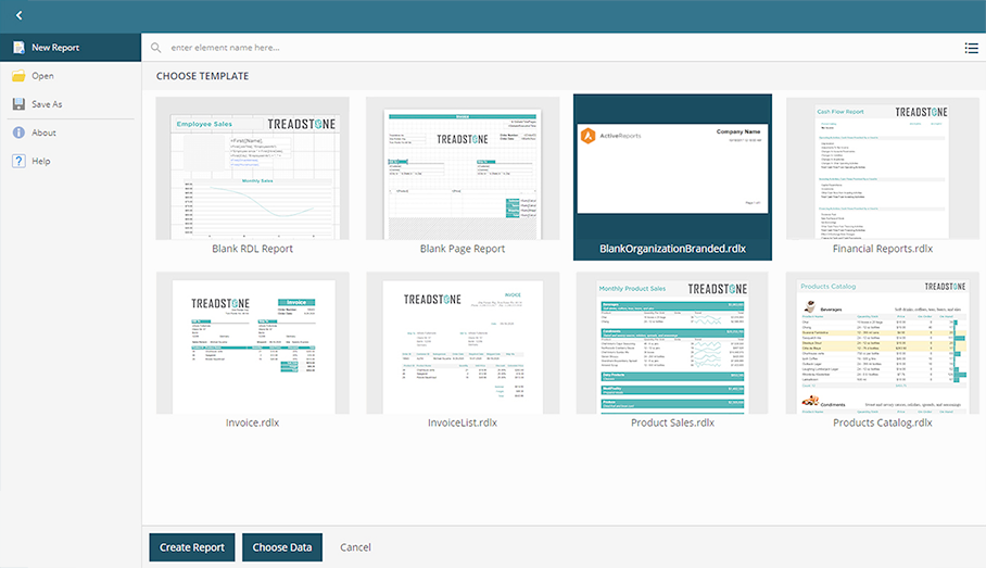 Report Templates: Create dynamic templates that can be inherited and locked based on user. This is a quick way for end-users to start creating or modifying report with the easy-to-use web report designer.