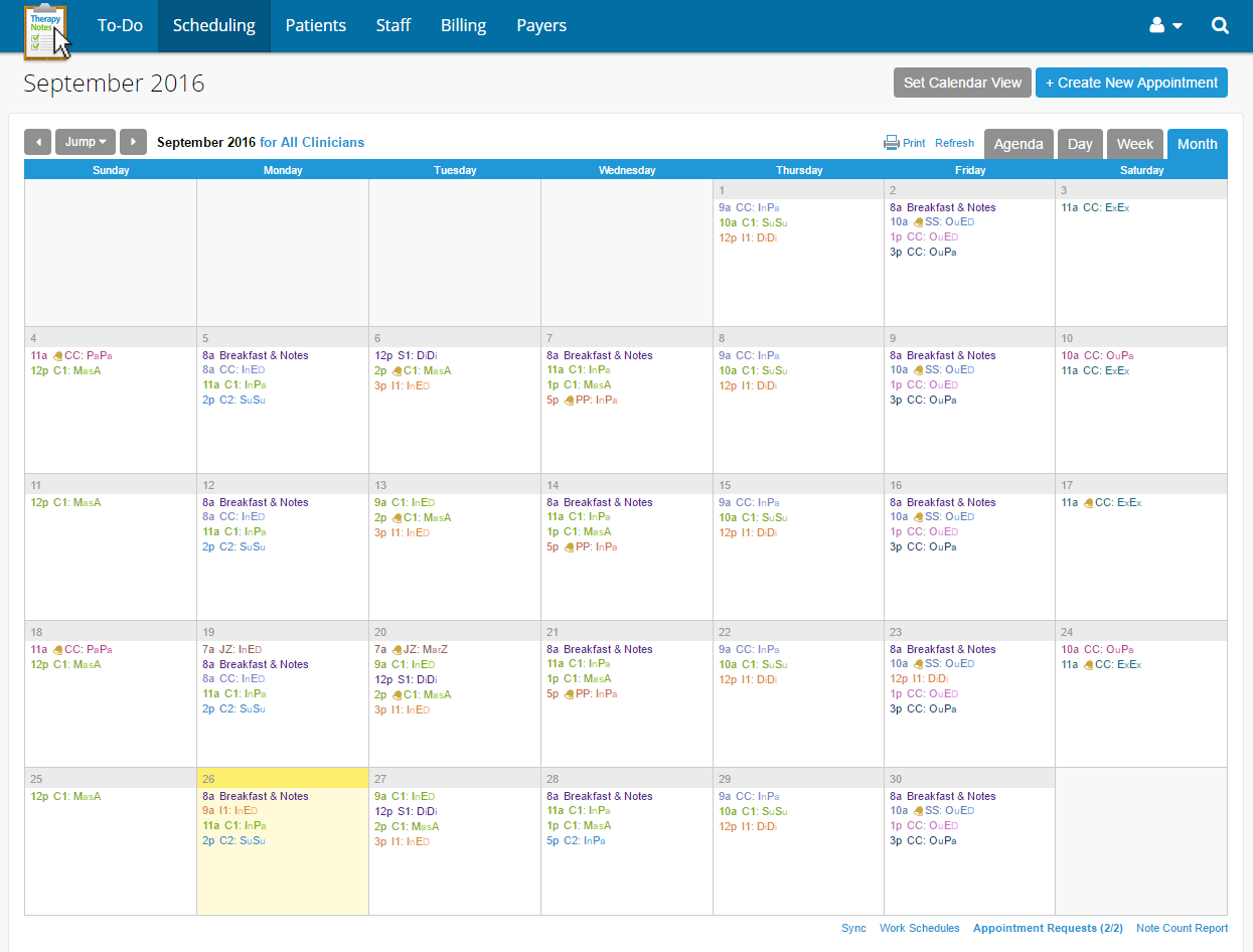 TherapyNotes Software - Scheduling calendar