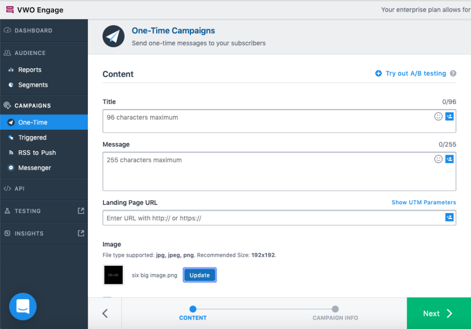 VWO Engage screenshot: VWO Engage scheduled notifications