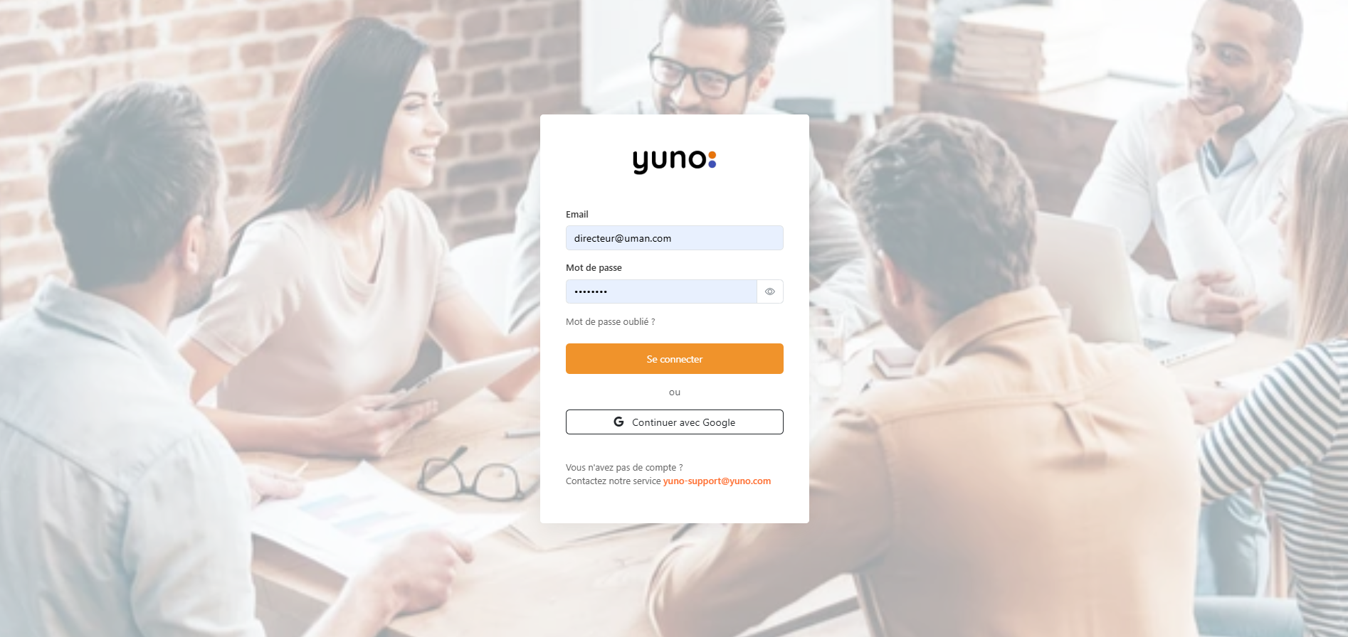 Yuno screenshot: Yuno login