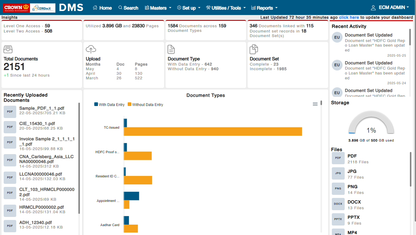 EffiDocX screenshot: EffiDocX document types