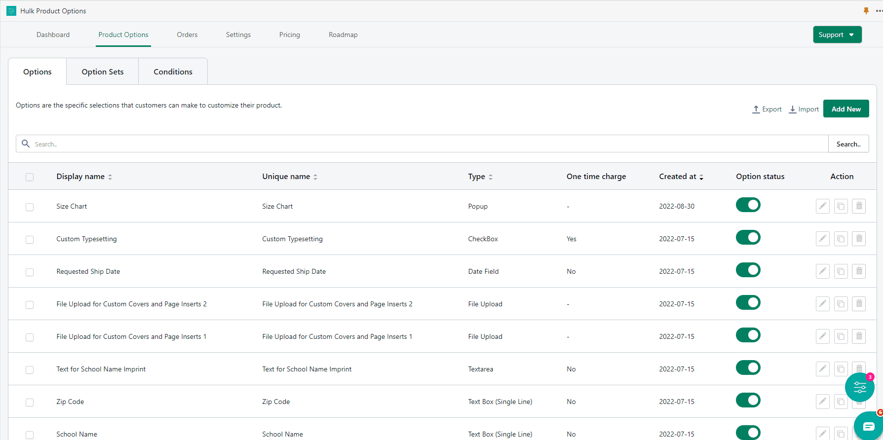 Shopify Product Options App screenshot: Product Options