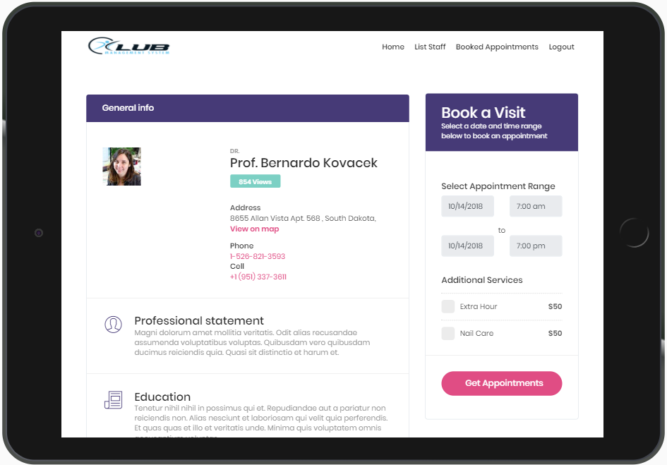 Club Management System Software - Club Management System appointment booking
