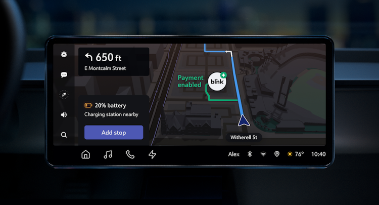 Mapbox screenshot: Intelligent routing for vehicles with live traffic, eta, electric vehicle features, and Mapbox Dash integrations with entertainment, payment, and more.