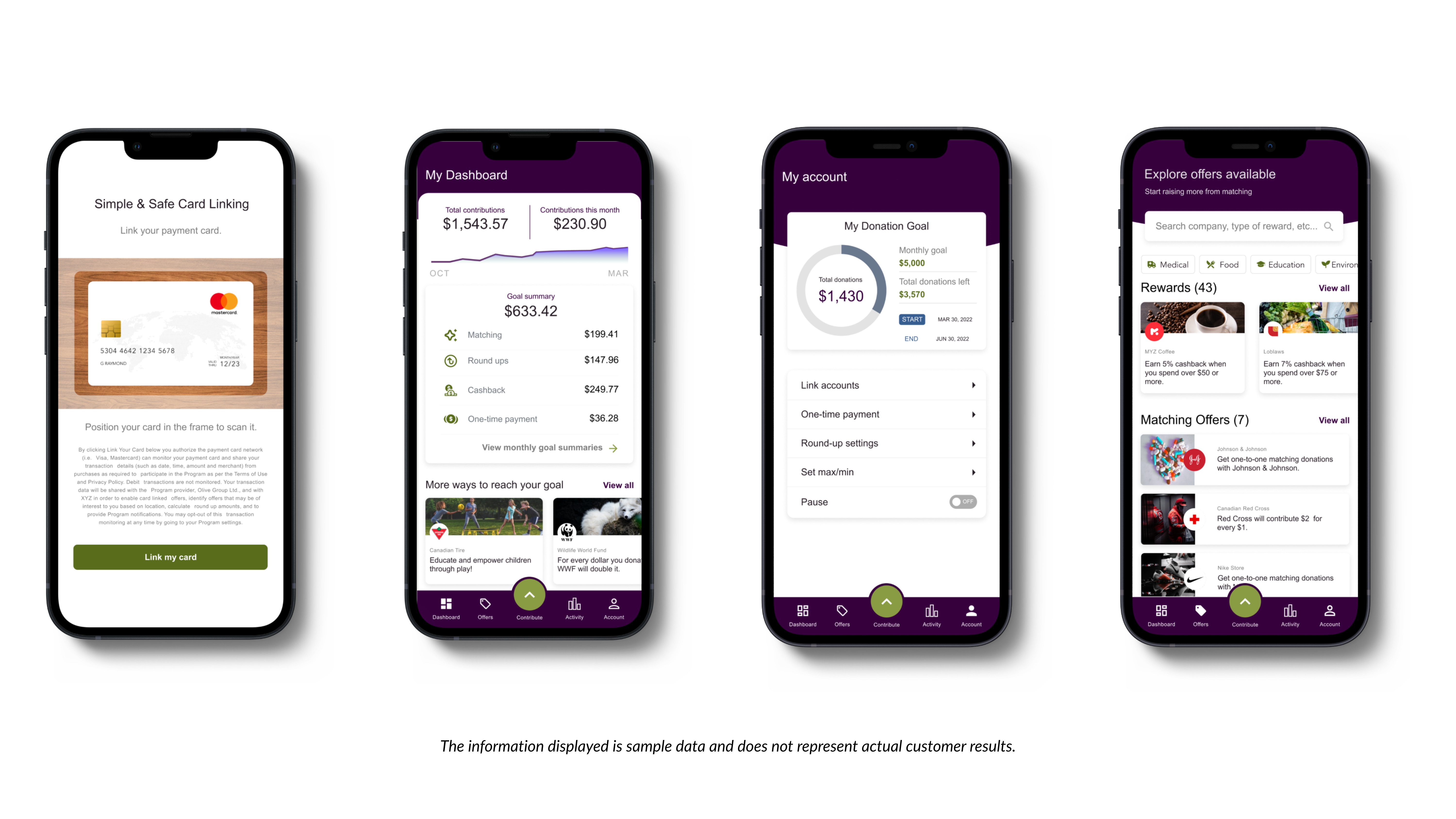 Olive screenshot: Card-linking flow: Give users a frictionless way to join your rewards program. Customers can securely link their payment card in seconds—no extra app downloads or complicated onboarding. Best of all, no need to input online banking data.