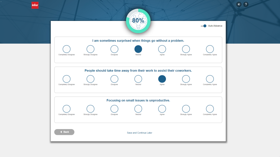 Infor Talent Science screenshot: Infor Talent Science survey