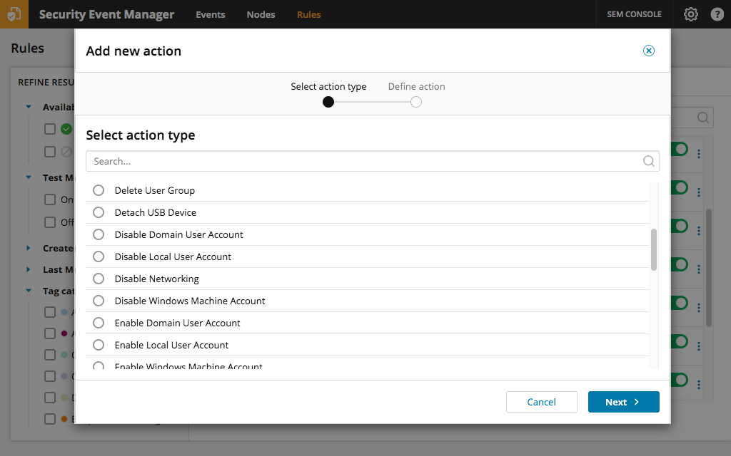 Security Event Manager automated response screenshot