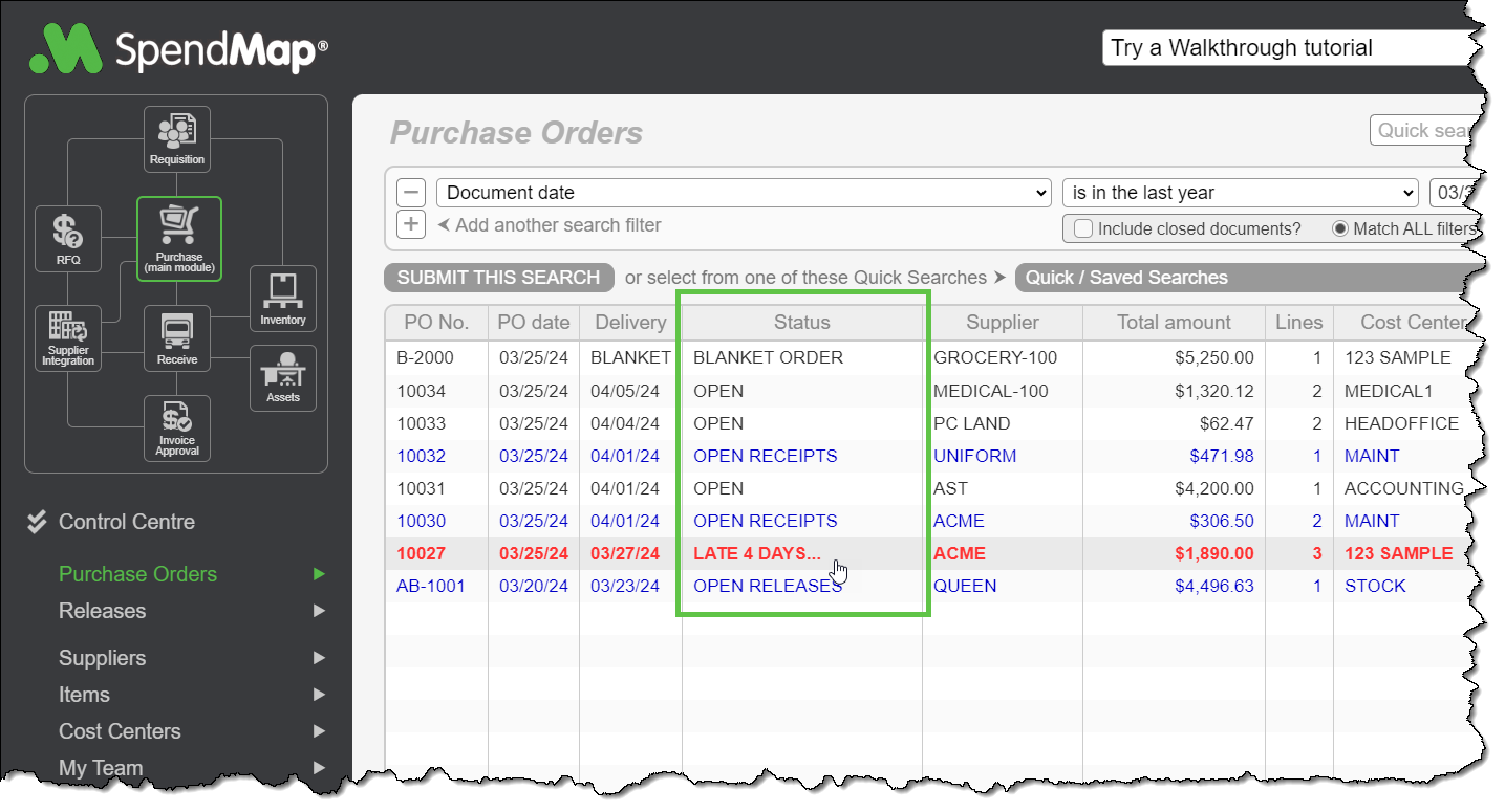 Track the status of your Purchase Orders.