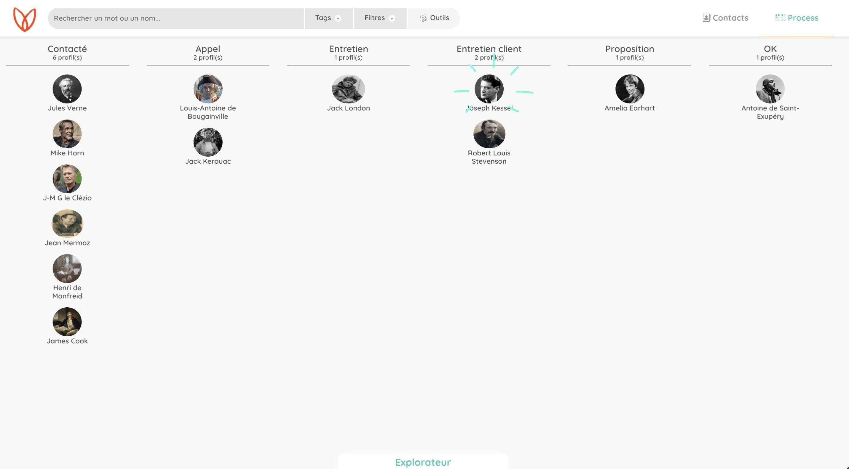 Huntool Software - Job Pipeline - Kanban view