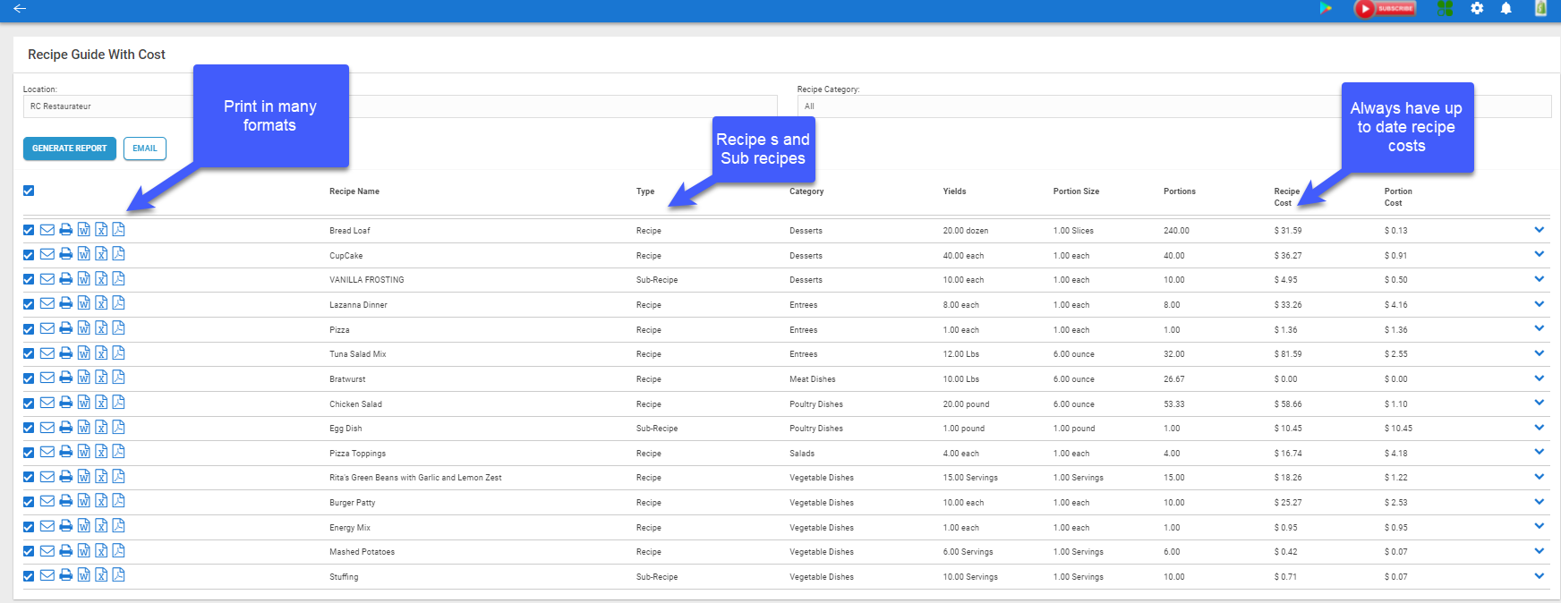 Recipe Costing Software - Recipe Costing Card