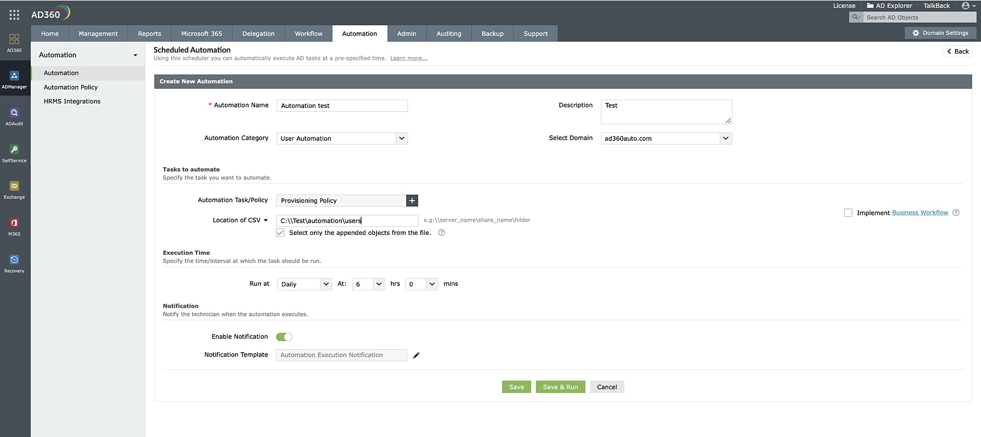 ManageEngine AD360 Automated user provisioning
