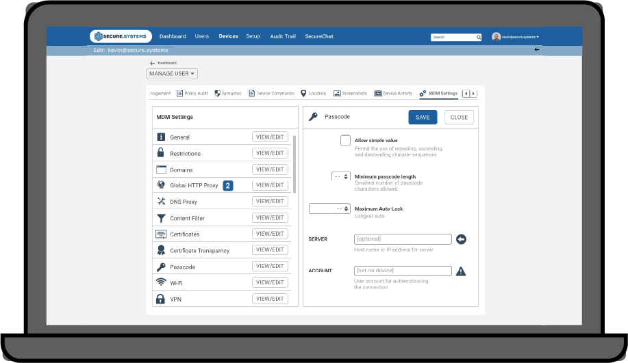 Secure.Systems screenshot: Secure.Systems manage user