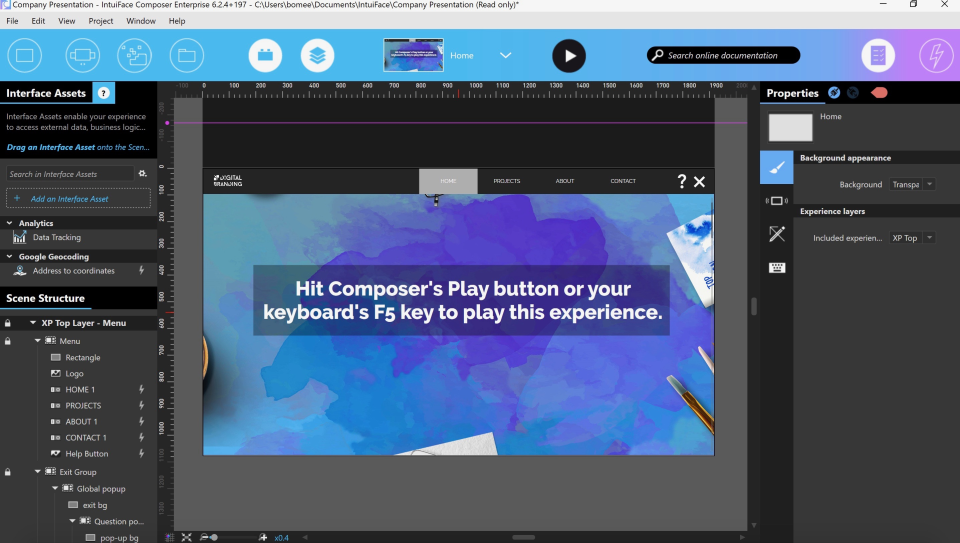 Play experiences using the Intuiface Player