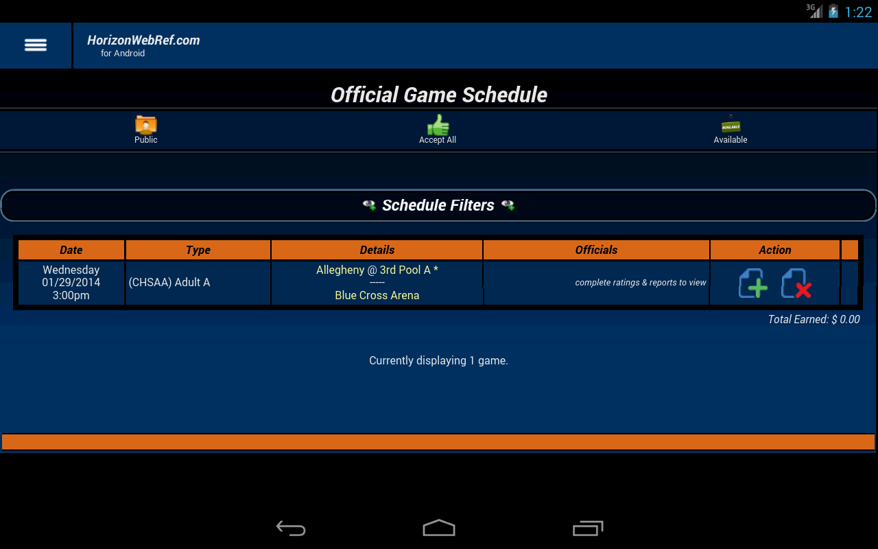 HorizonWebRef screenshot: HorizonWebRef schedule detail