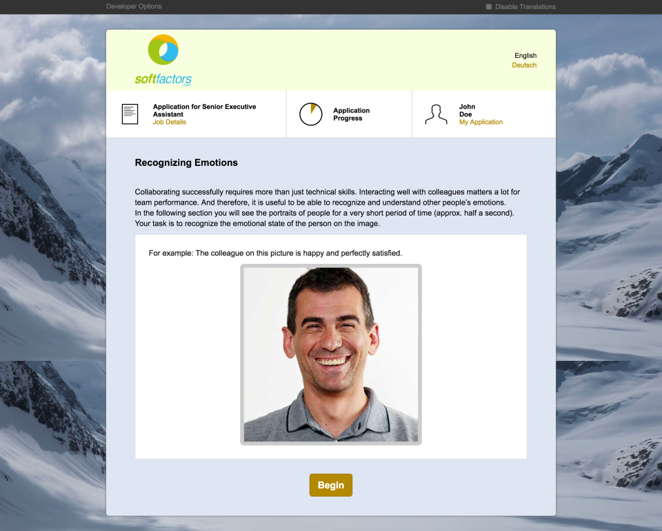 softfactors screenshot: 15 assessment instruments can be used to assess candidates