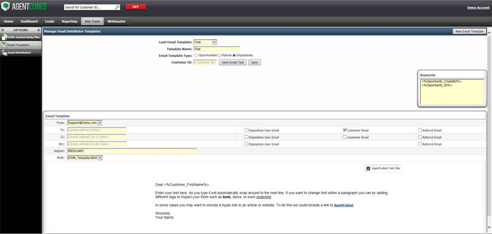 AgentCubed Software - AgentCubed email templates screenshot