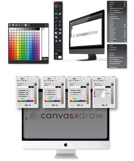 Canvas X Draw Software - Sophisticated color tools that are easy to use. Mix and blend colors, get exact matches with the ink dropper, enjoy precision control over hue and saturation, recolor your photos, select areas based on color and much more.