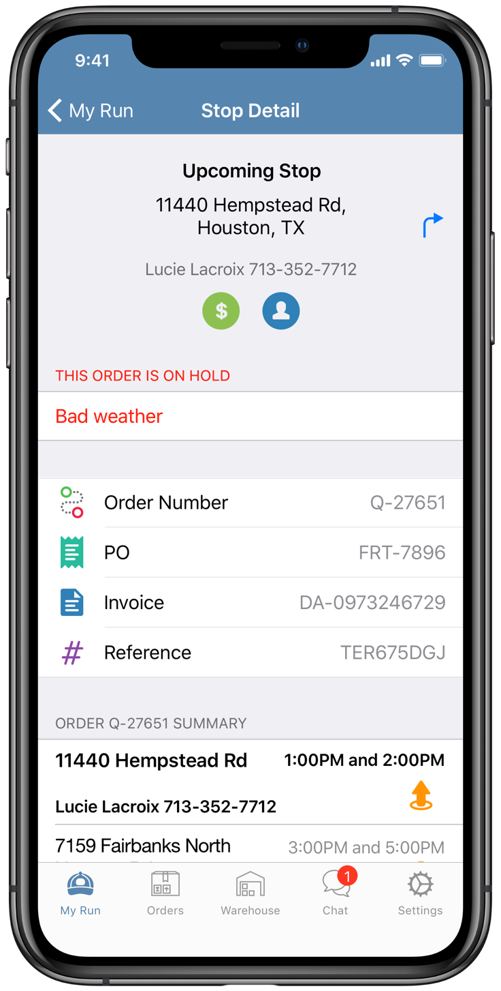 Driver app order details. Capture signatures, photos, files, barcodes and IDs.