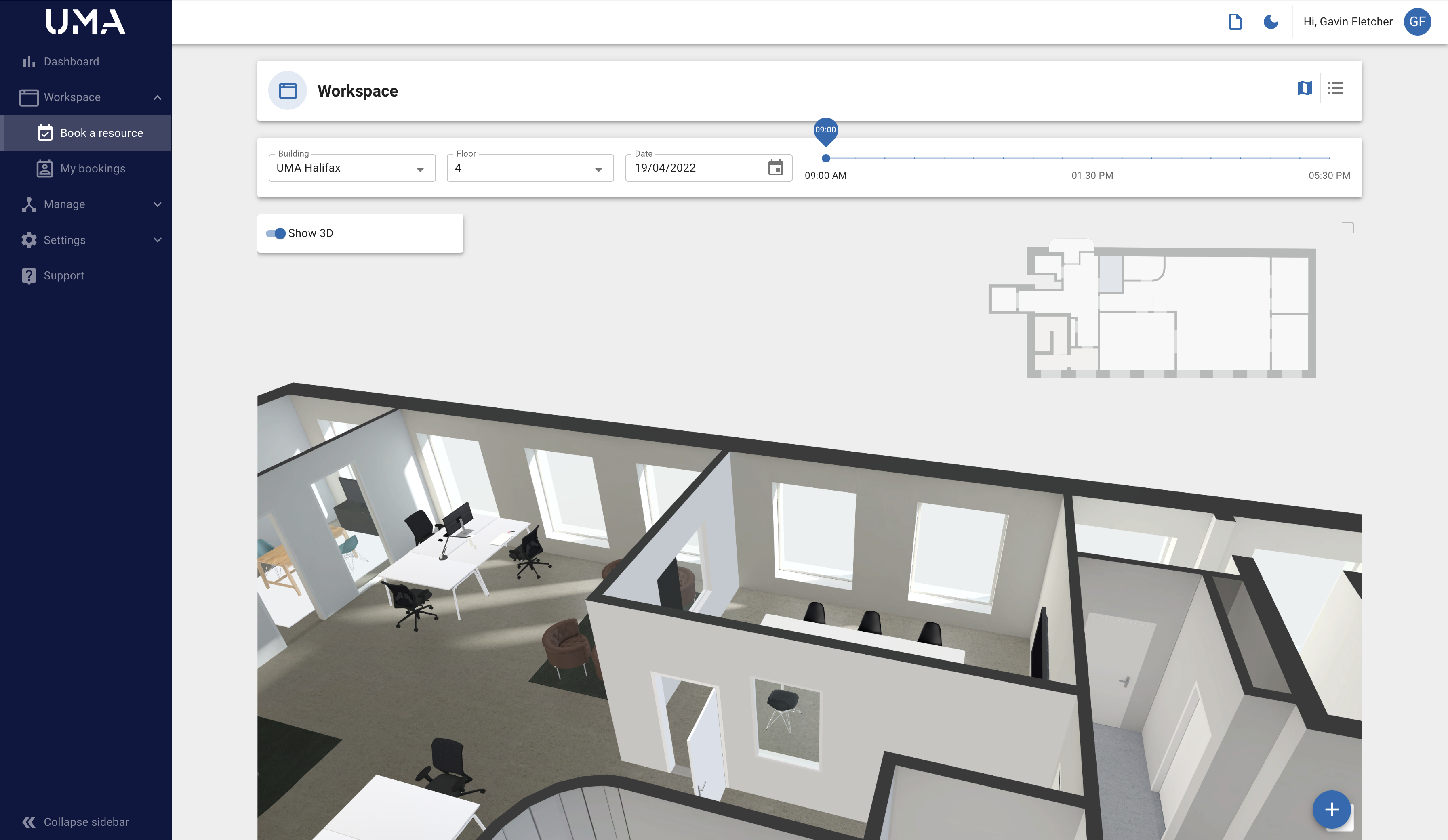 UMA Vision Software - UMA Hybrid Workplace Software Floormap in 3D