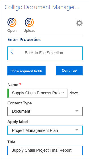 Colligo Office Connect for Microsoft 365 screenshot: Colligo Document Manager for Microsoft 365 document manager