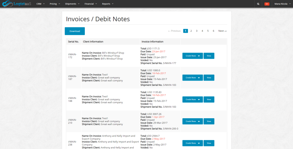 Users can view invoices and debit notes on a centralized dashboard