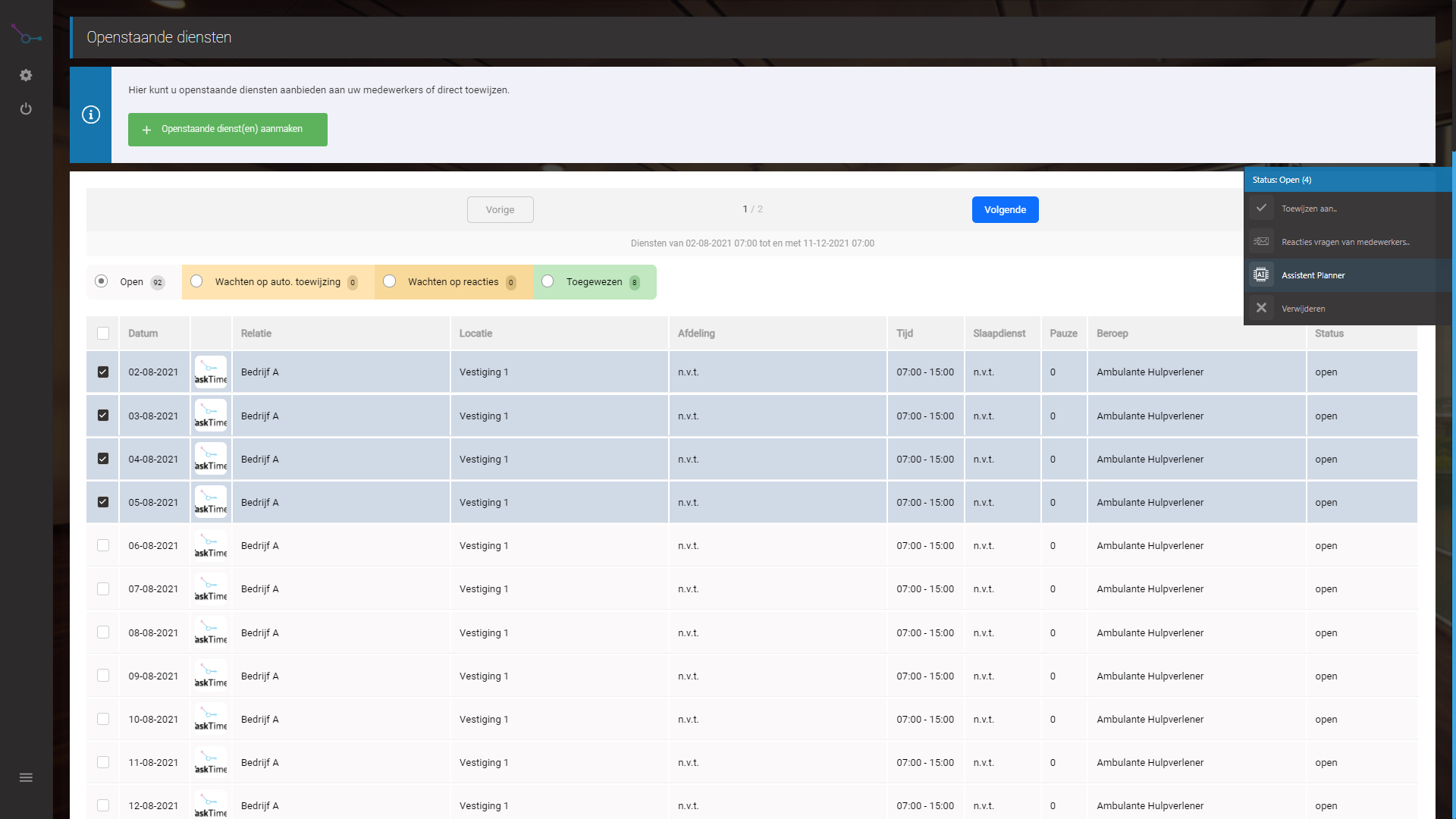 TaskTime Software - TaskTime open shifts