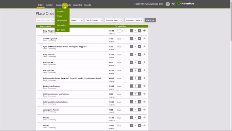 Marketman screenshot: Place orders using a PC or mobile device