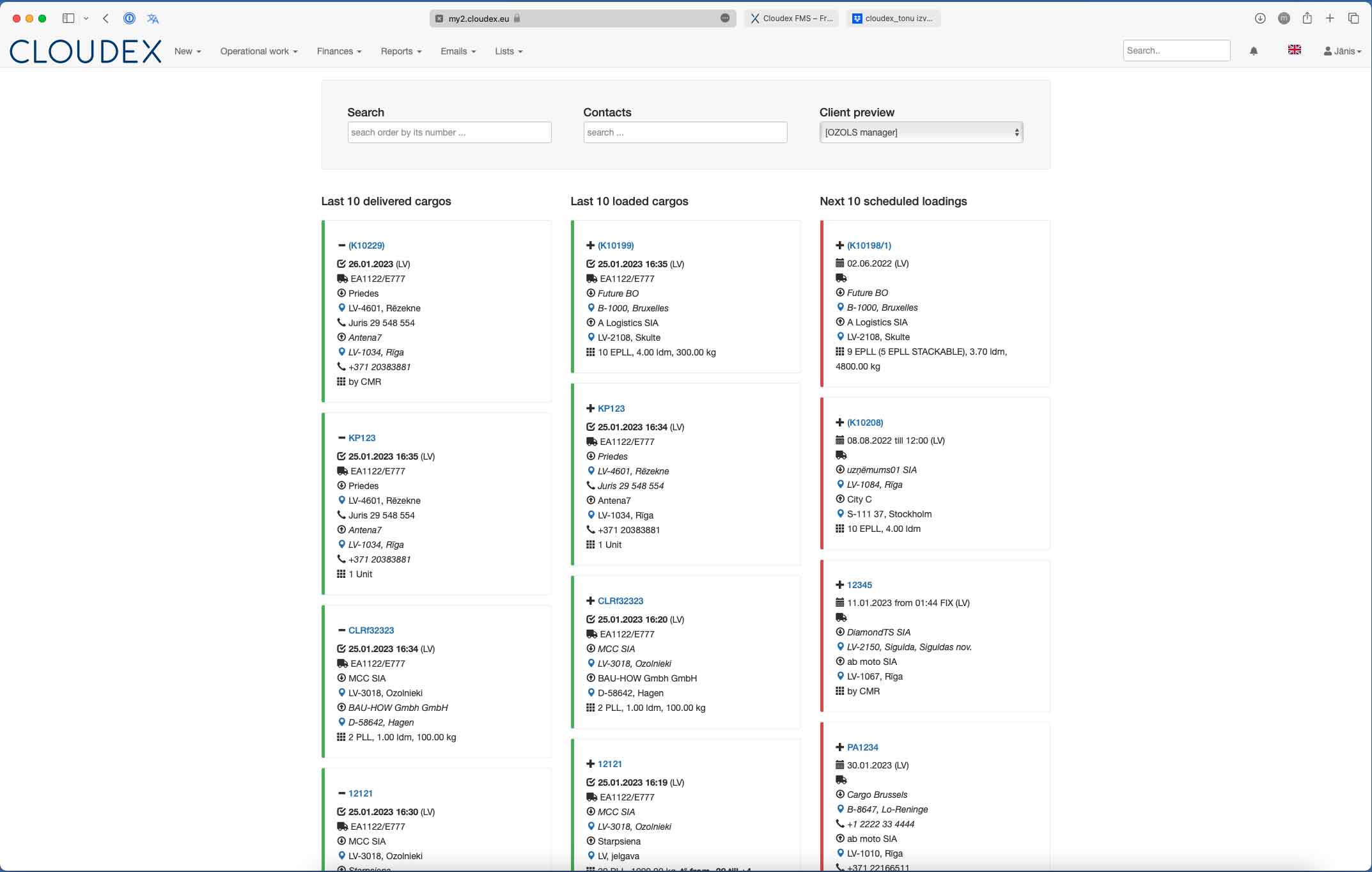 Cloudex screenshot: CLOUDEX customer portal is developed to provide customers with real-time access to their shipment information, documentation, and other related services.